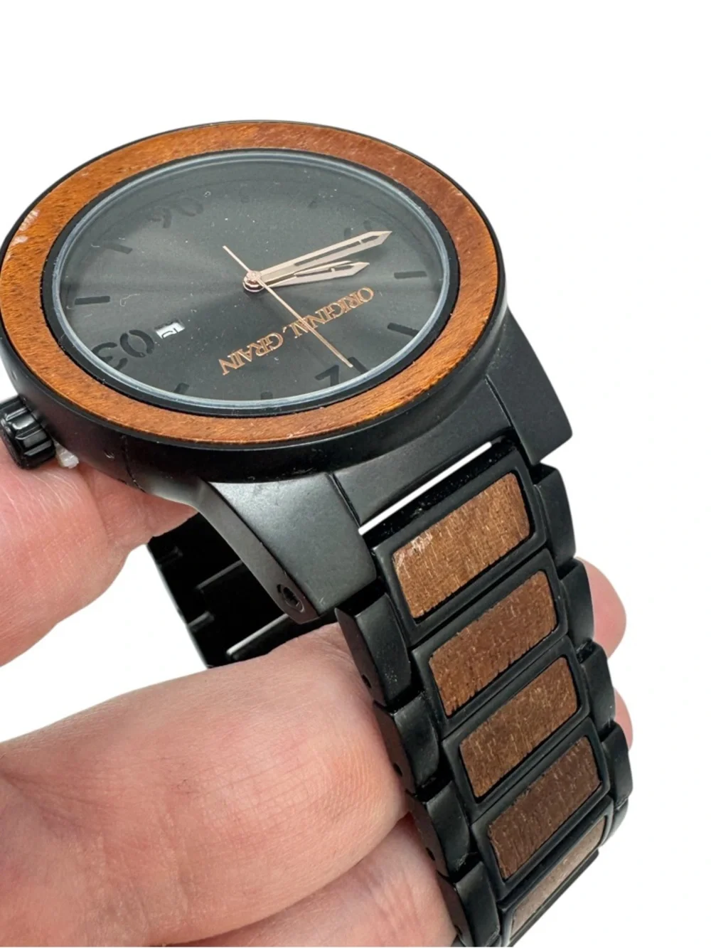 Original Grain Men's‎ Sapele Barrel Black Dial Scuffed Needs Battery